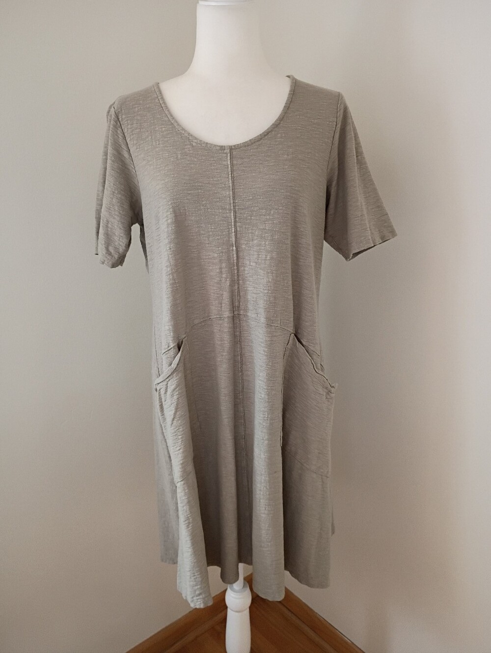 Cut Loose Beige Linen Cotton Blend A-Line Short Sleeve Dress Size Small